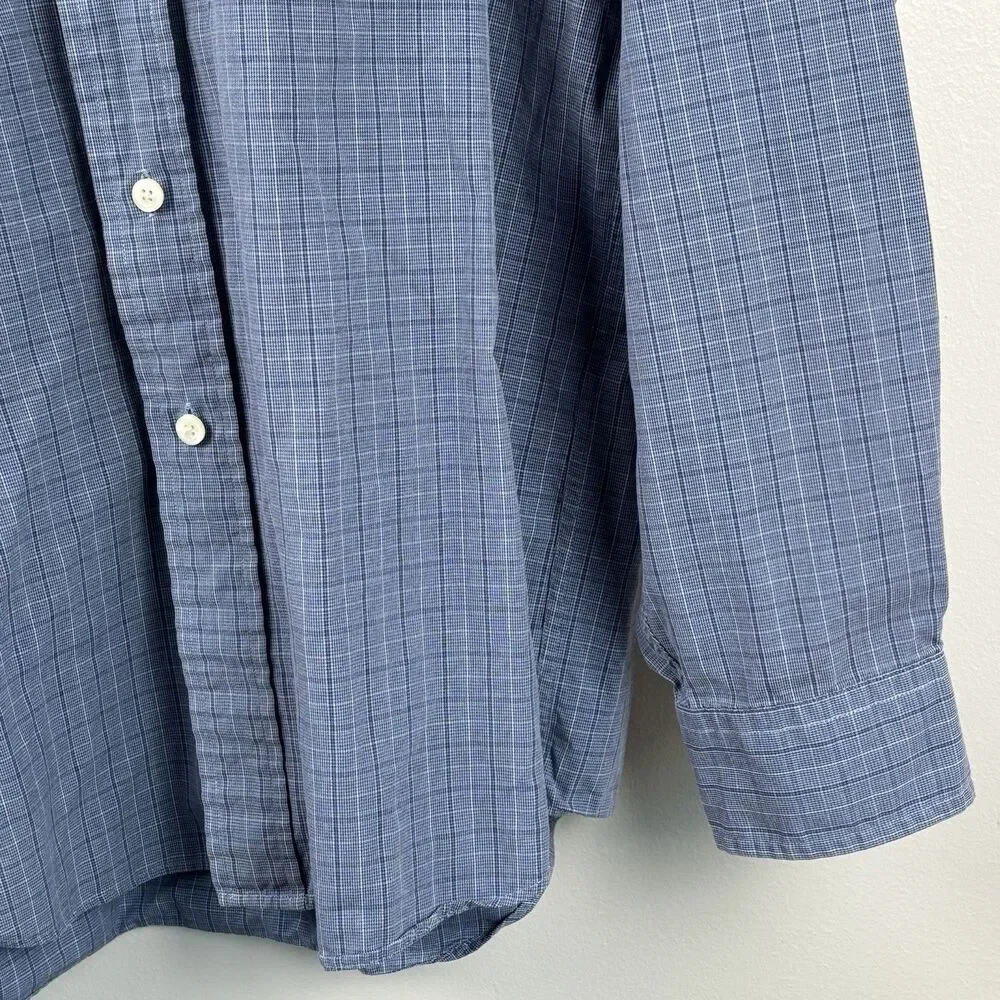 Brooks Brothers Men’s Large Shirt NASA Blue Check Dress Shirt Cotton Long Sleeve